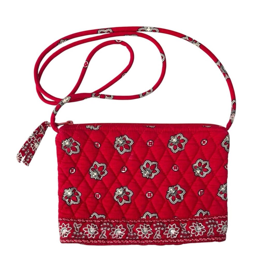 Vtg Vera Bradley Purse Red Bandana RETIRED‎ Crossbody Zippered Top Quilted Boho
